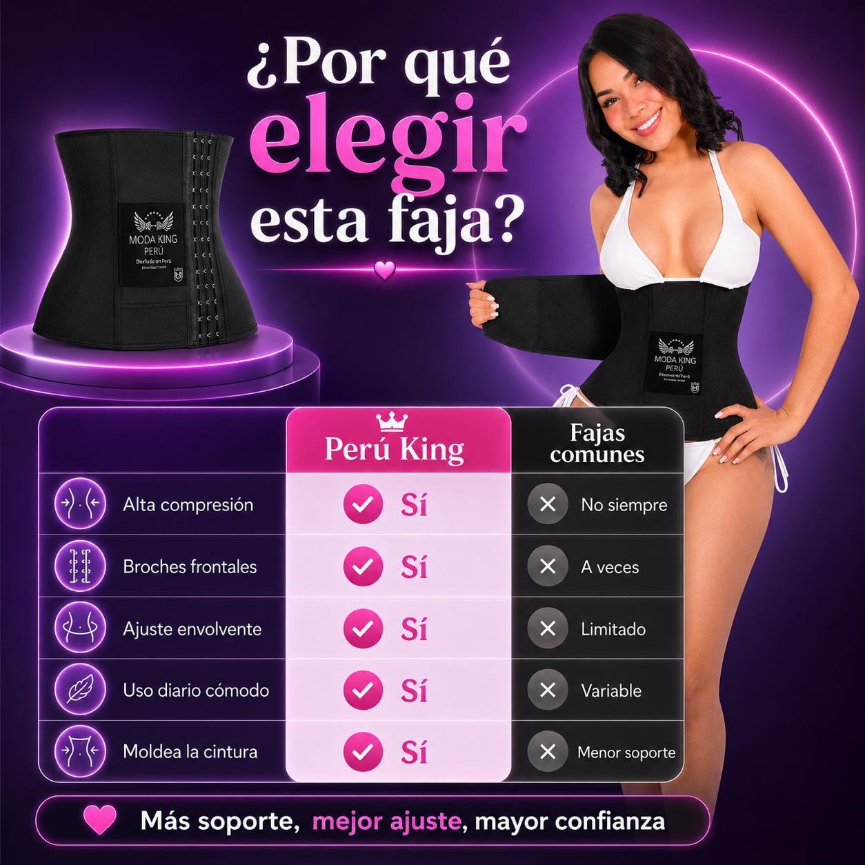 King Perú - Faja Cinturilla Reloj De Arena - Color Negro o Beige