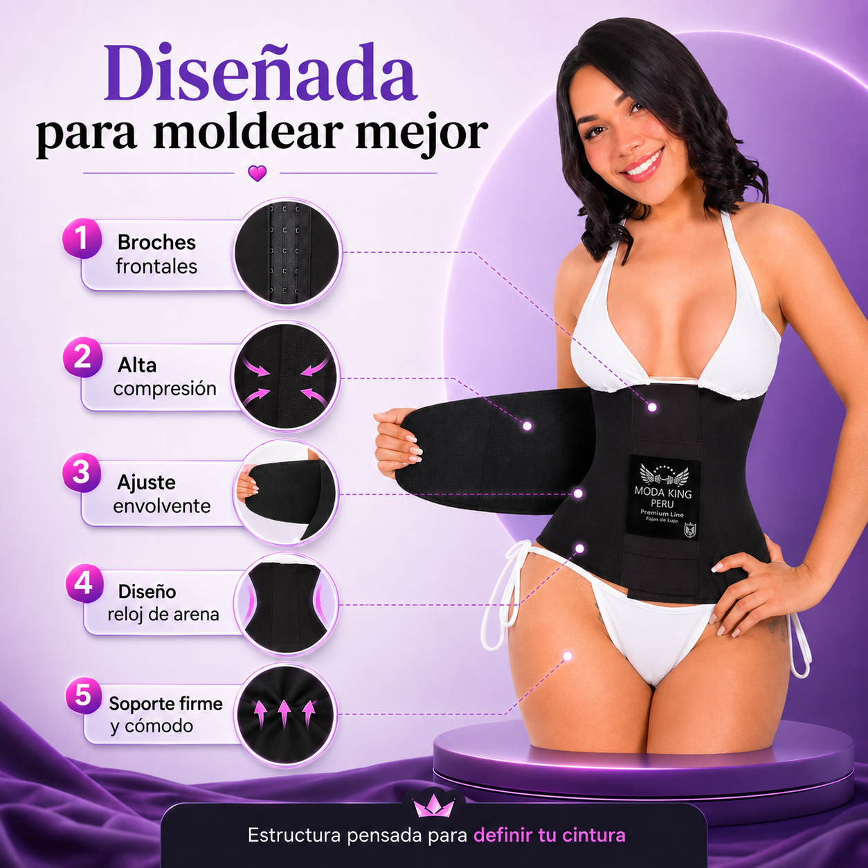 King Perú - Faja Cinturilla Reloj De Arena - Color Negro o Beige