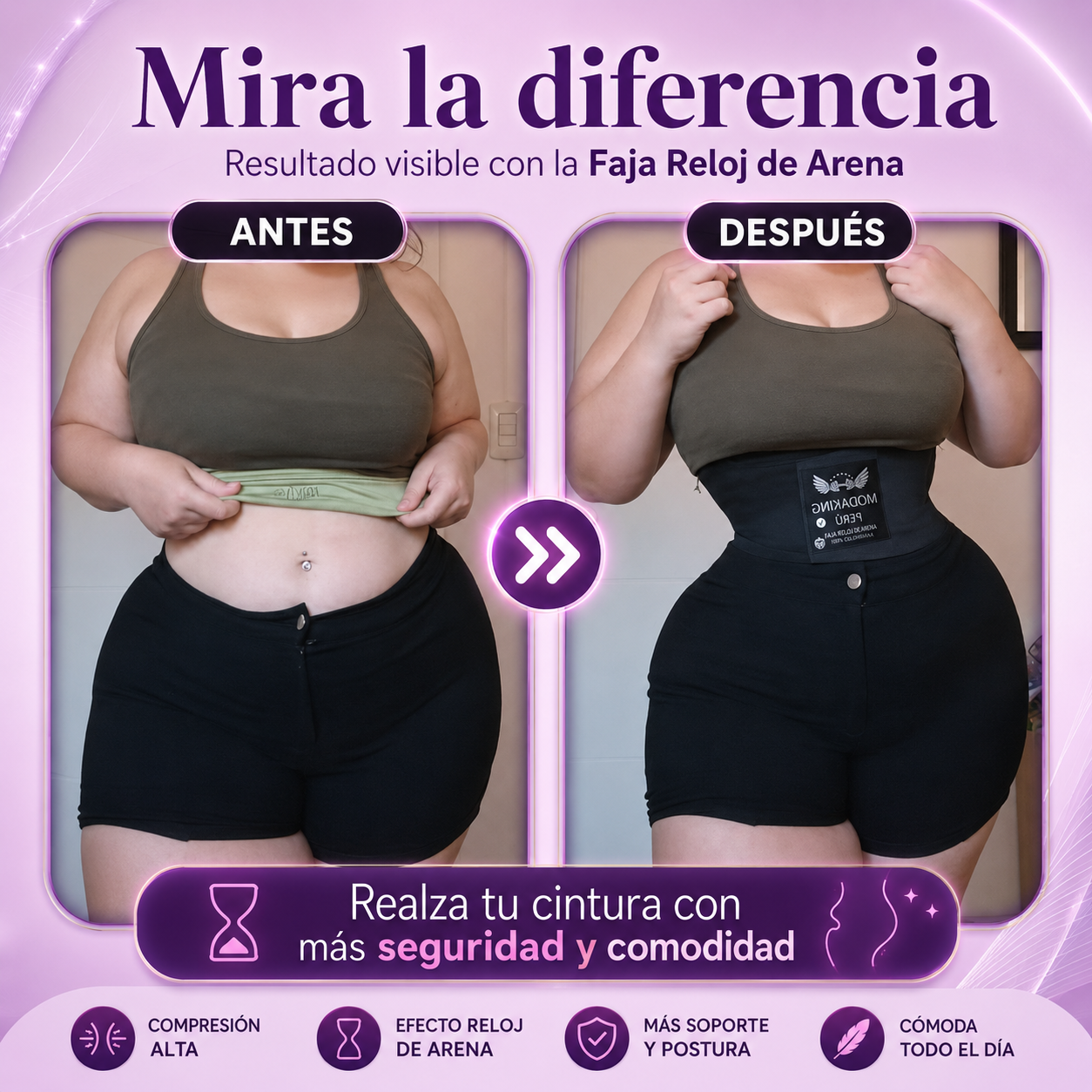 King Perú - Faja Cinturilla Reloj De Arena - Color Negro o Beige